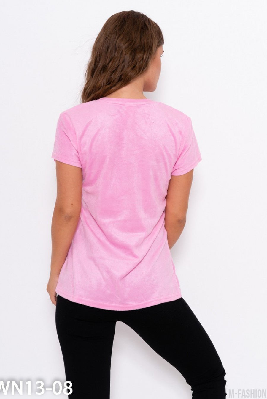 Розовая флисовая футболка с принтом- Фото 5