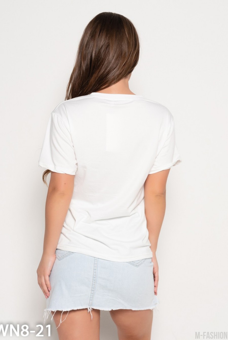 Белая футболка с оригинальным прямоугольным принтом- Фото 5
