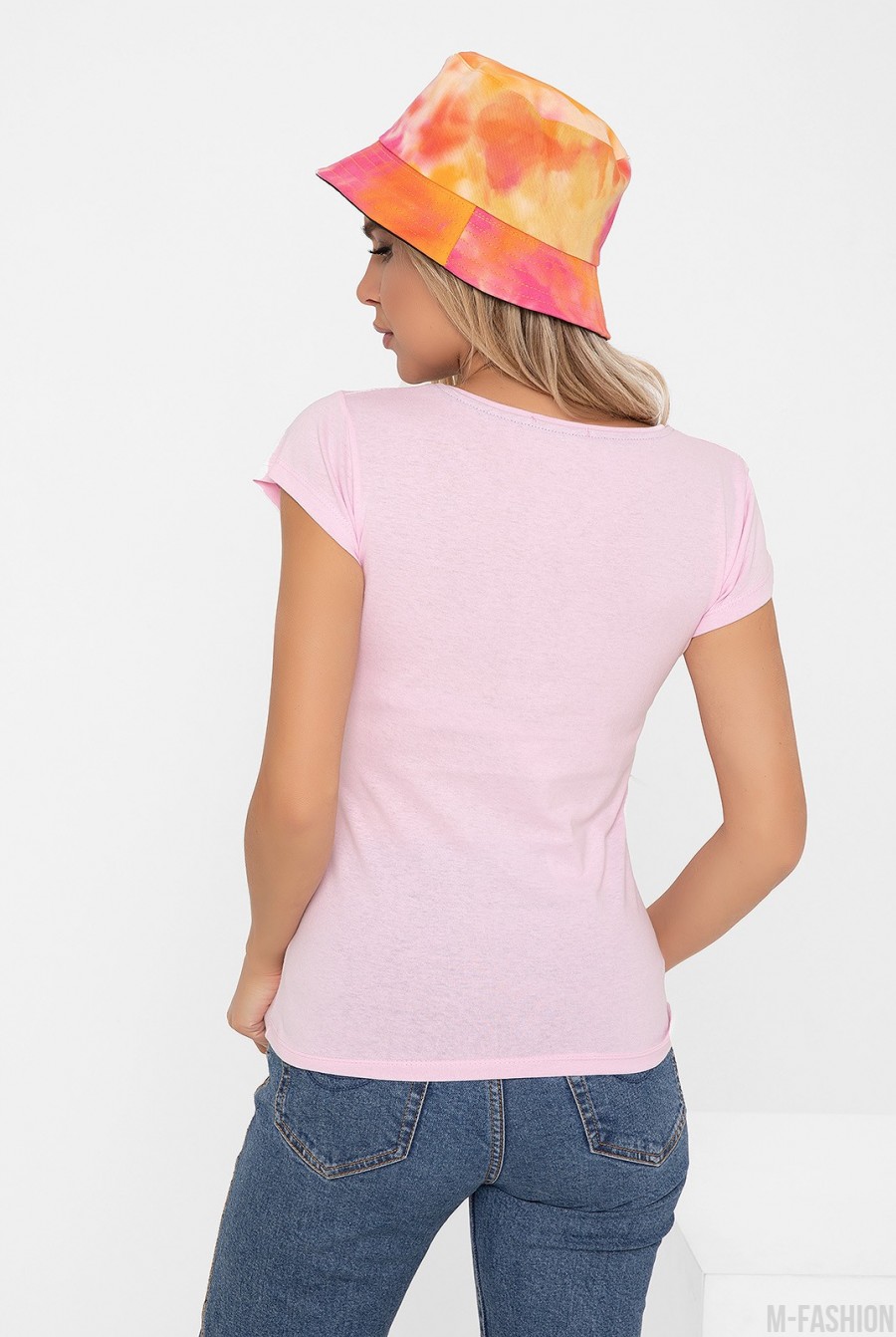 Хлопковая розовая футболка с надписью- Фото 3