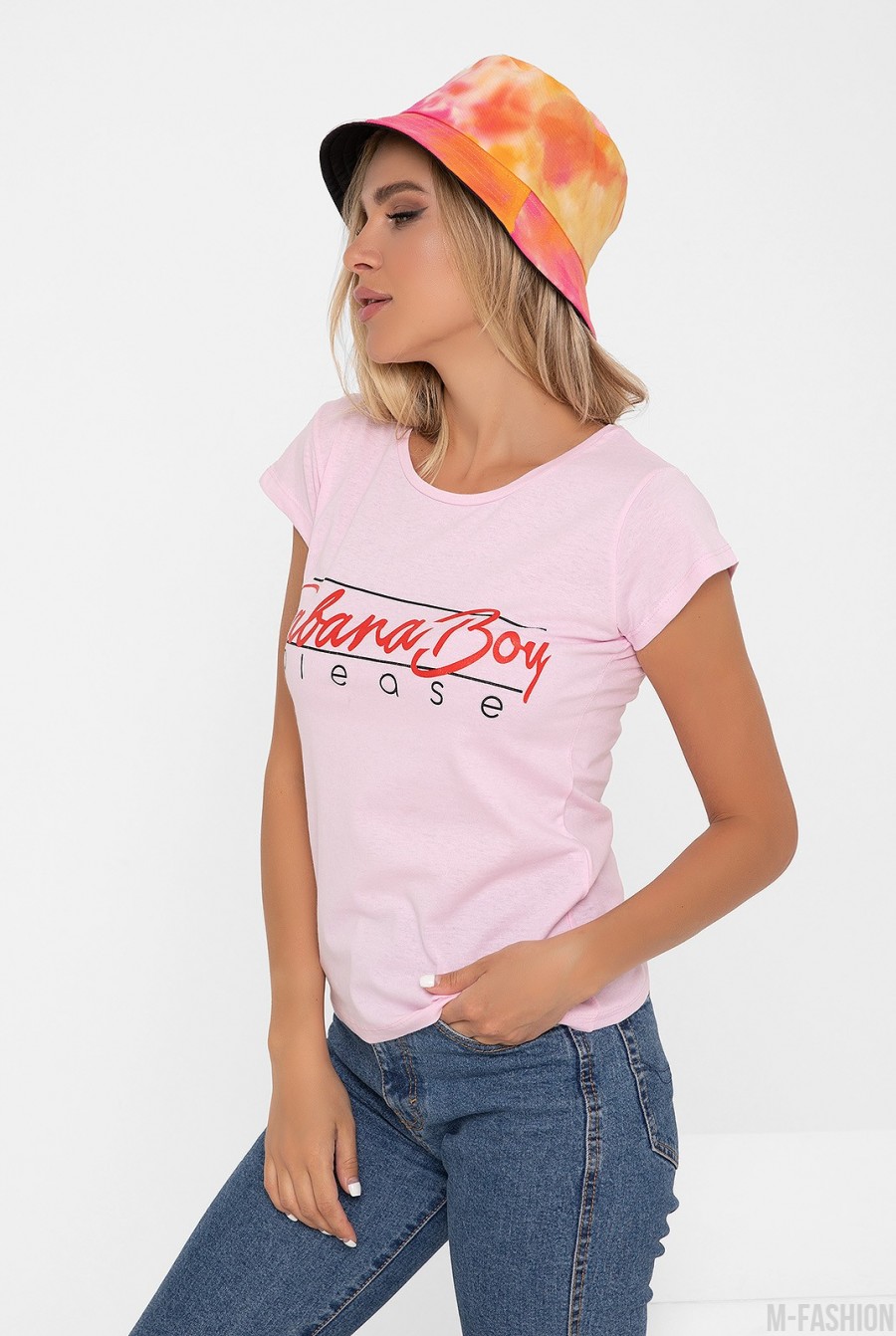 Хлопковая розовая футболка с надписью- Фото 2