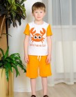 Футболка котоновая детская белого цвета с рисунком и оранжевыми рукавами