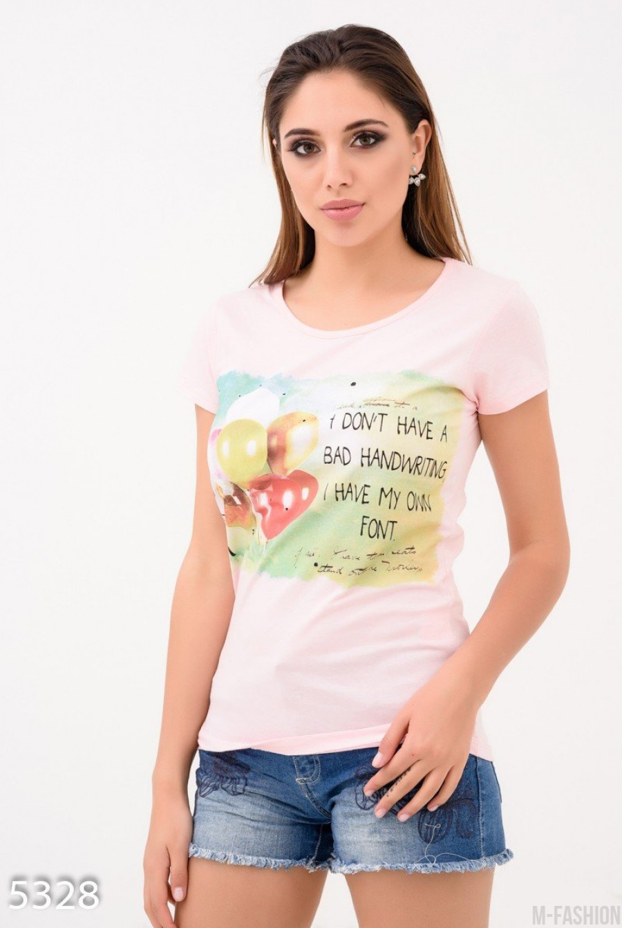 Розовая футболка с шарами и смешной надписью- Фото 2