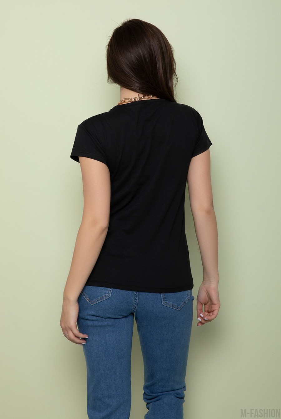 Черная футболка с крупным принтом- Фото 3
