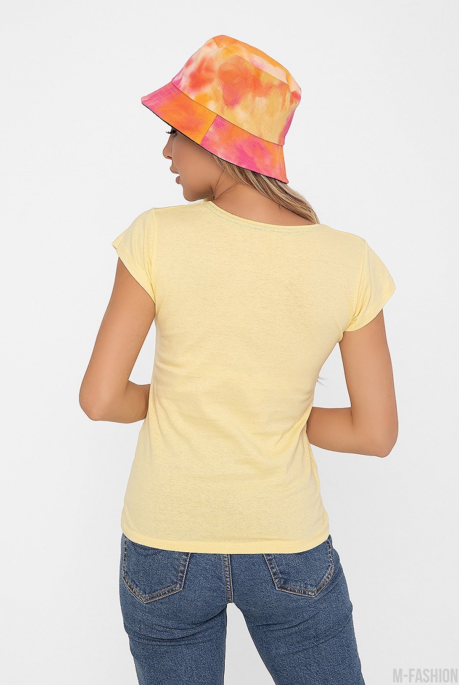 Хлопковая желтая футболка с надписью- Фото 3