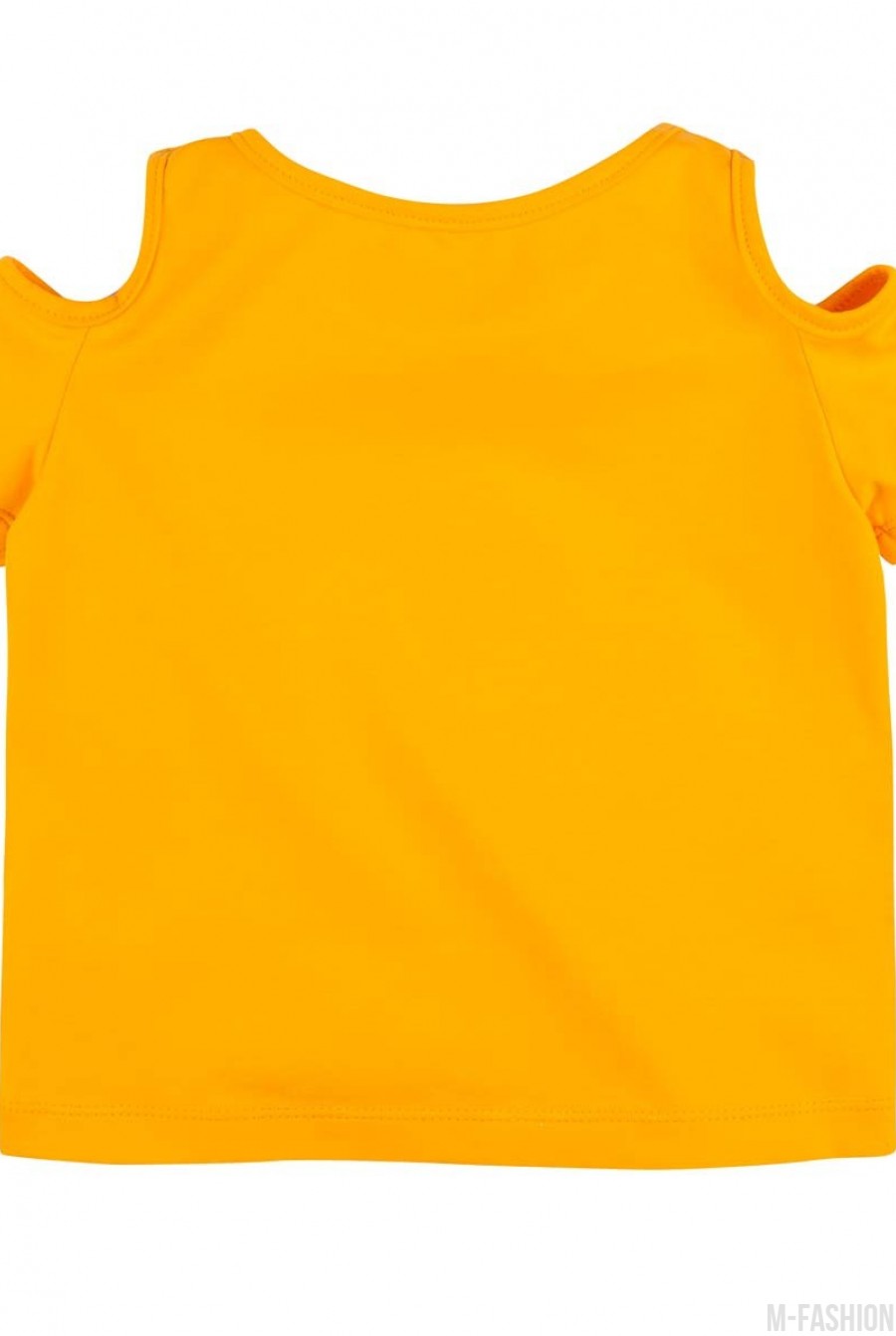 Трикотажная футболка с принтом и с вырезами на плечах- Фото 3