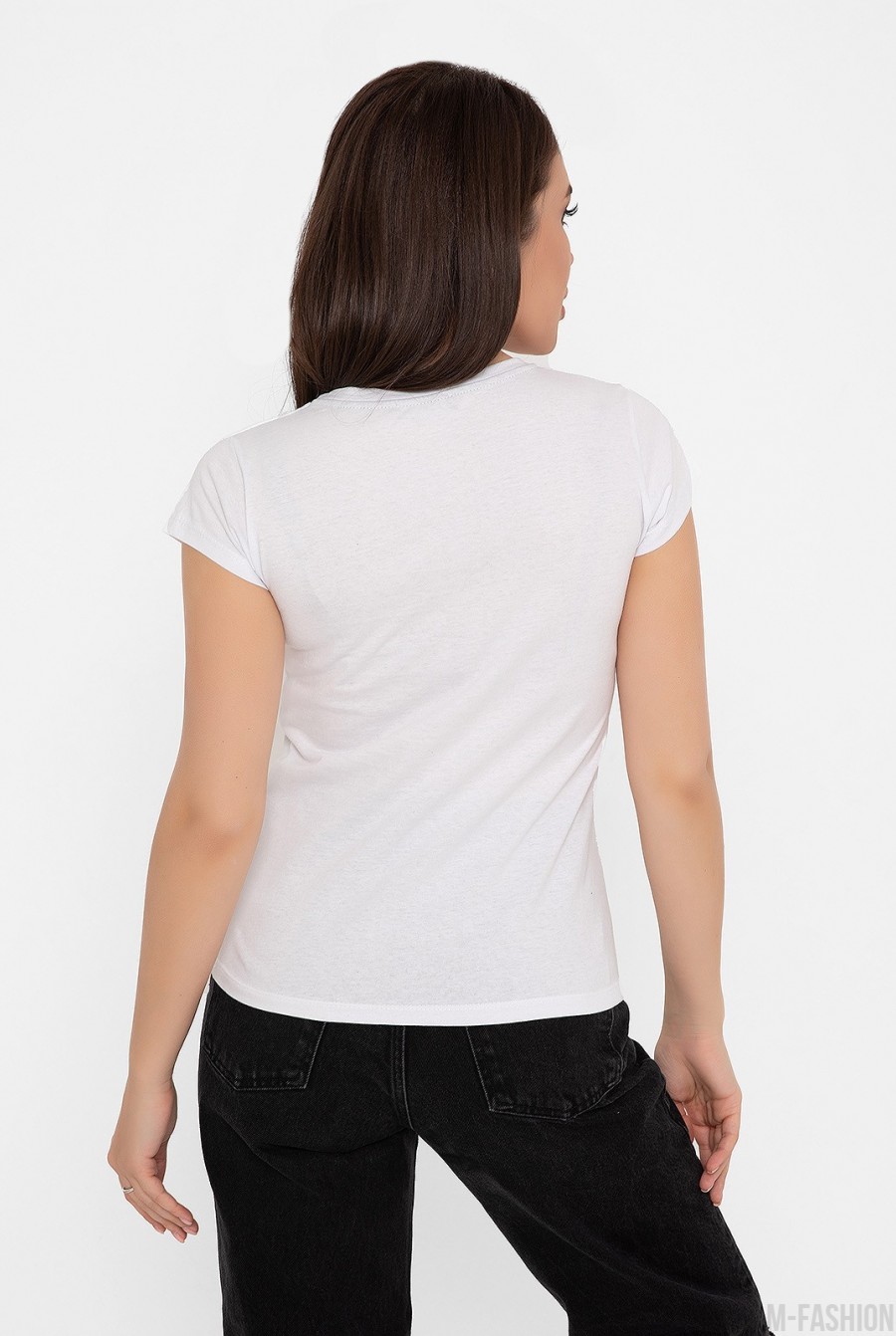 Белая трикотажная футболка с принтом- Фото 3