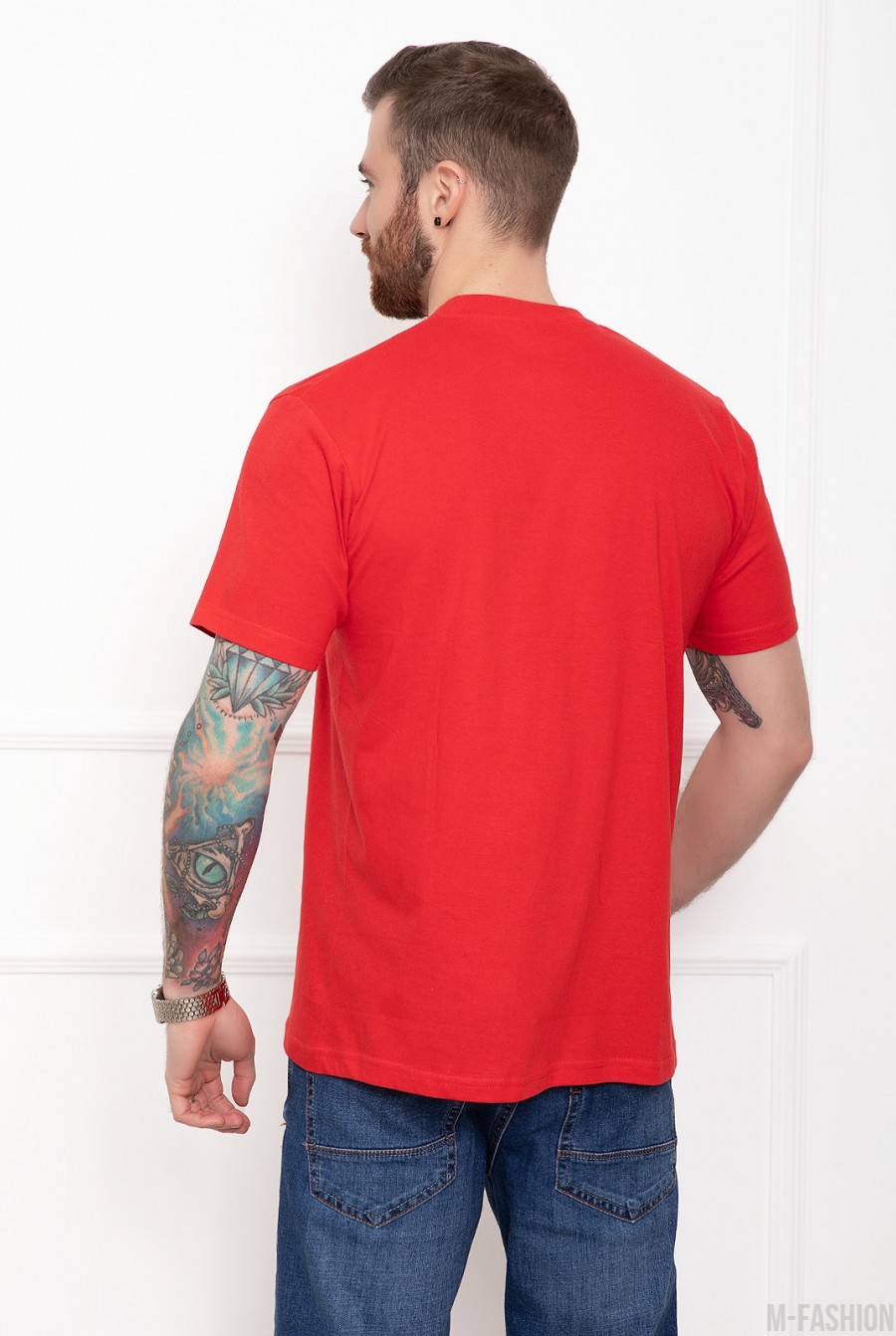 Красная однотонная футболка из трикотажа- Фото 3