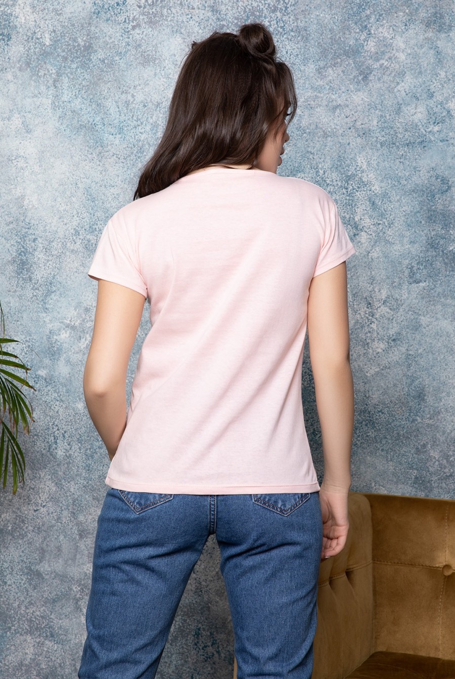 Розовая хлопковая футболка с надписью- Фото 3