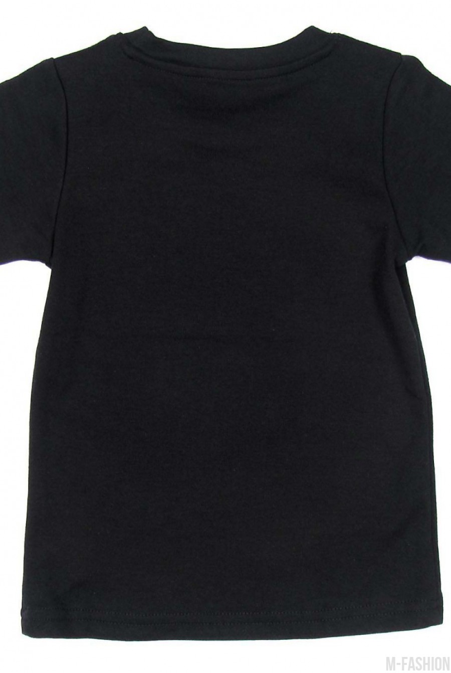 Черная котоновая футболка с принтом- Фото 2