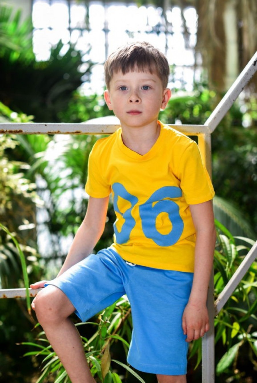 Футболка котоновая детская желтого цвета с синими цифрами- Фото 2