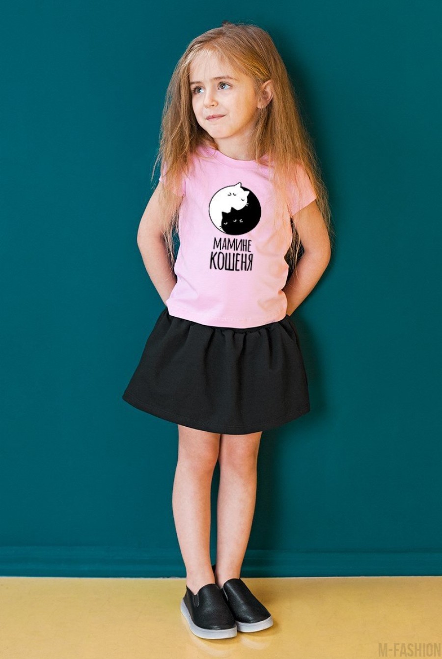 Хлопковая розовая футболка с короткими рукавами и принтом- Фото 2