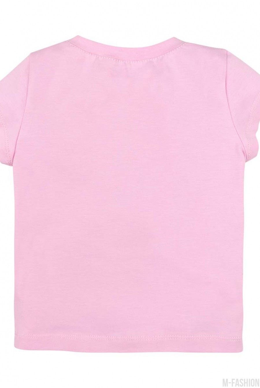 Хлопковая розовая футболка с короткими рукавами и принтом- Фото 4