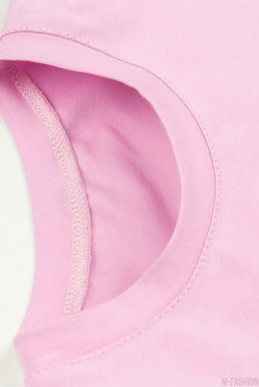 Хлопковая розовая футболка с короткими рукавами и принтом- Фото 5