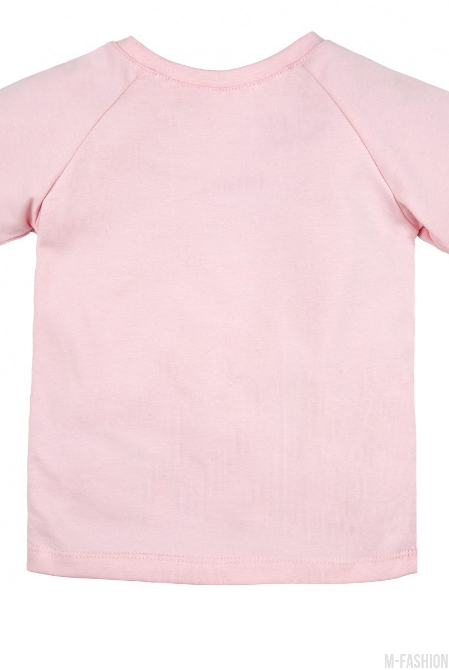 Бело-розовая трикотажная футболка с принтом- Фото 3