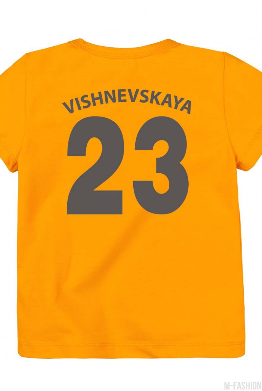 Оранжевая трикотажная футболка с возможностью индивидуальной печати фамилии и номера на принте- Фото 4