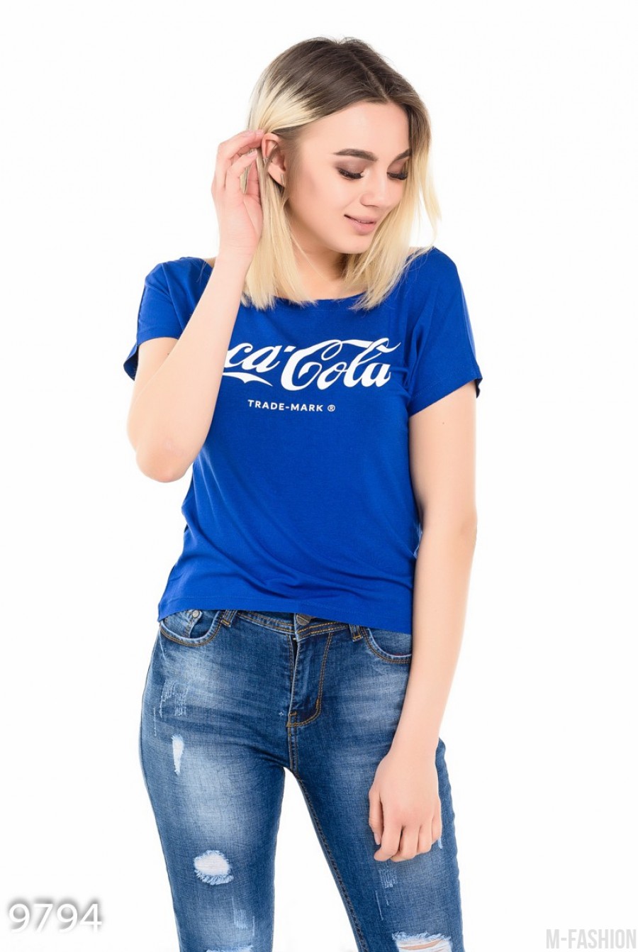 Ярко-синяя футболка с надписью Coca-Cola - Фото 1