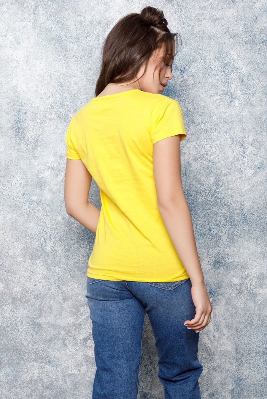 Желтая хлопковая футболка с надписью- Фото 2