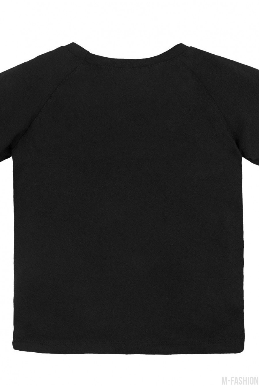 Черно-белая трикотажная футболка-реглан с принтом- Фото 2