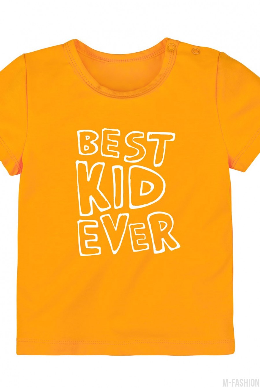Оранжевая трикотажная футболка с принтом - Фото 1