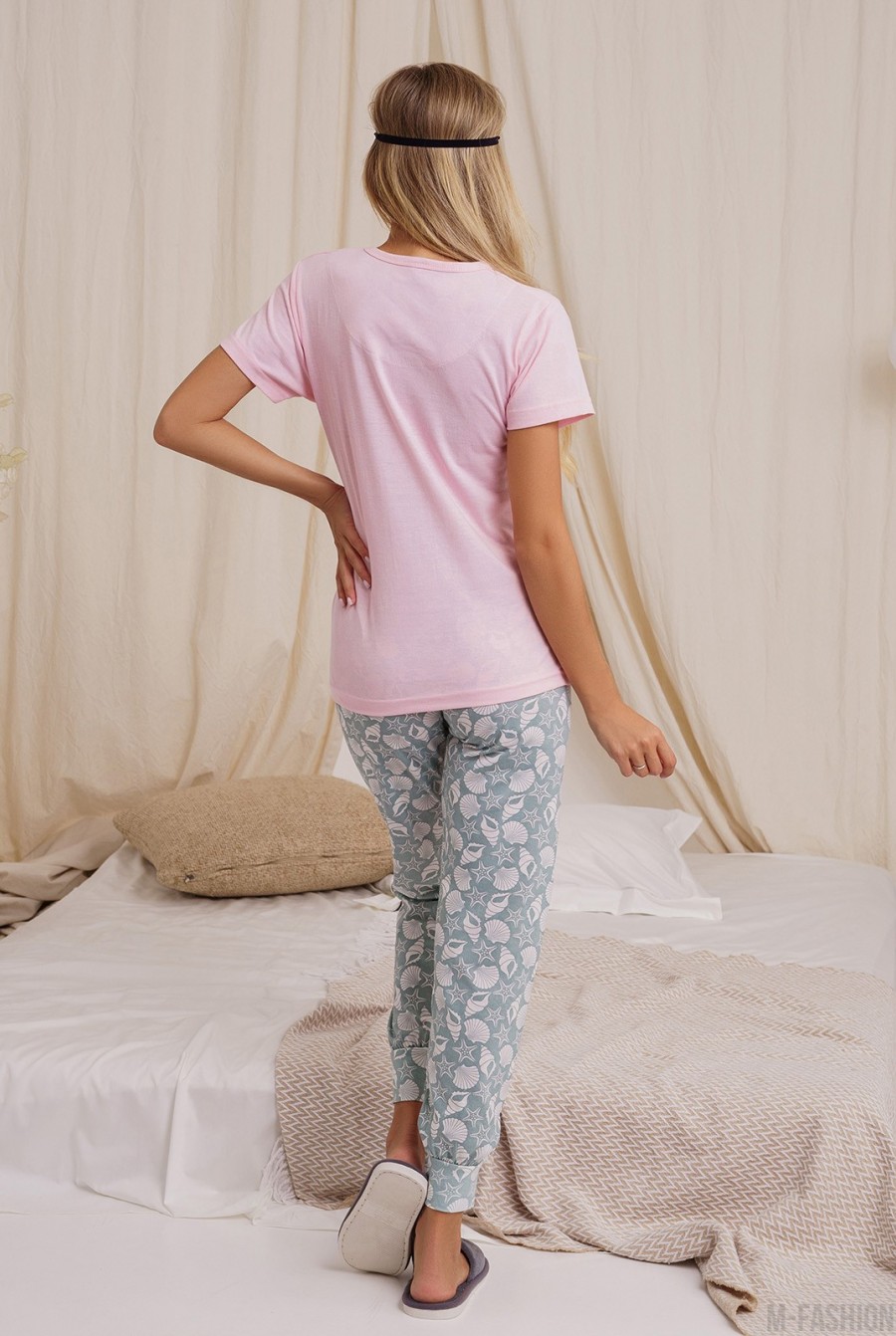 Розовая трикотажная пижама с морской тематикой- Фото 3