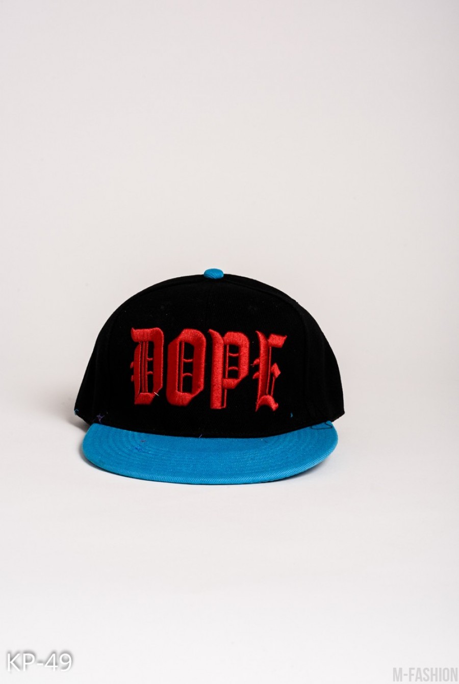 Черная с голубым кепка с вышивкой DOPE - Фото 1