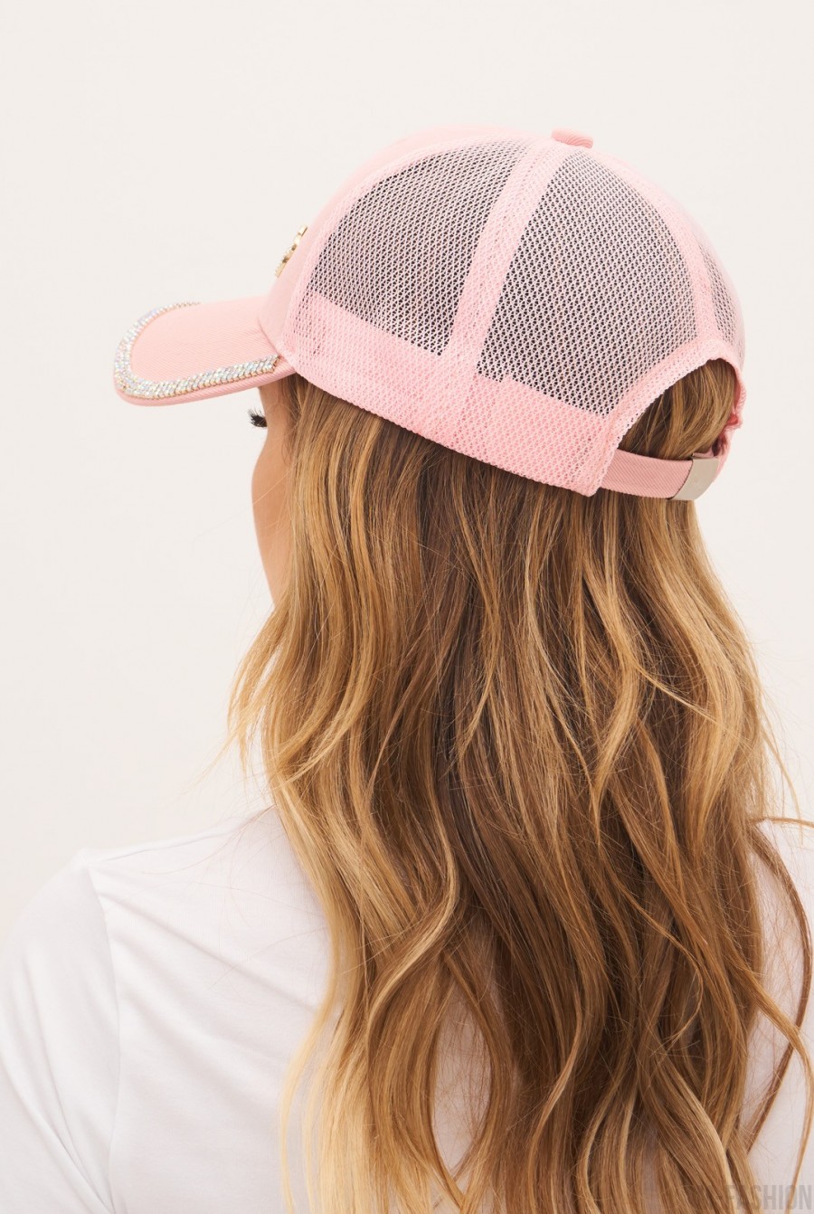 Розовая комбинированная кепка со стразами- Фото 2