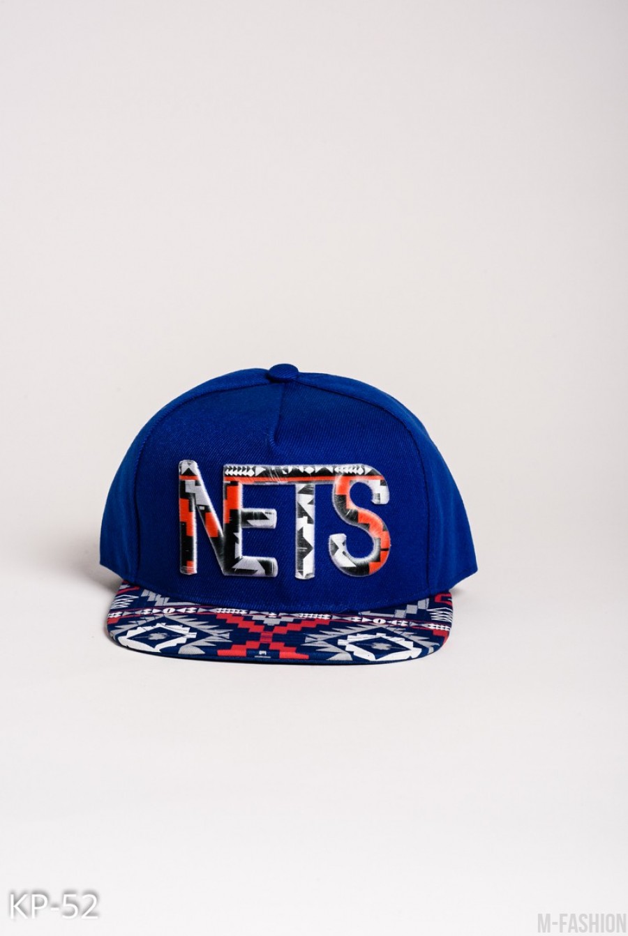 Ярко-синяя кепка NETS с орнаментом - Фото 1