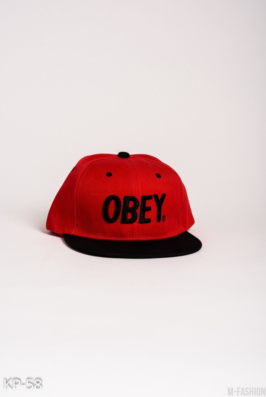 Красная кепка с вышивкой OBEY - Фото 1