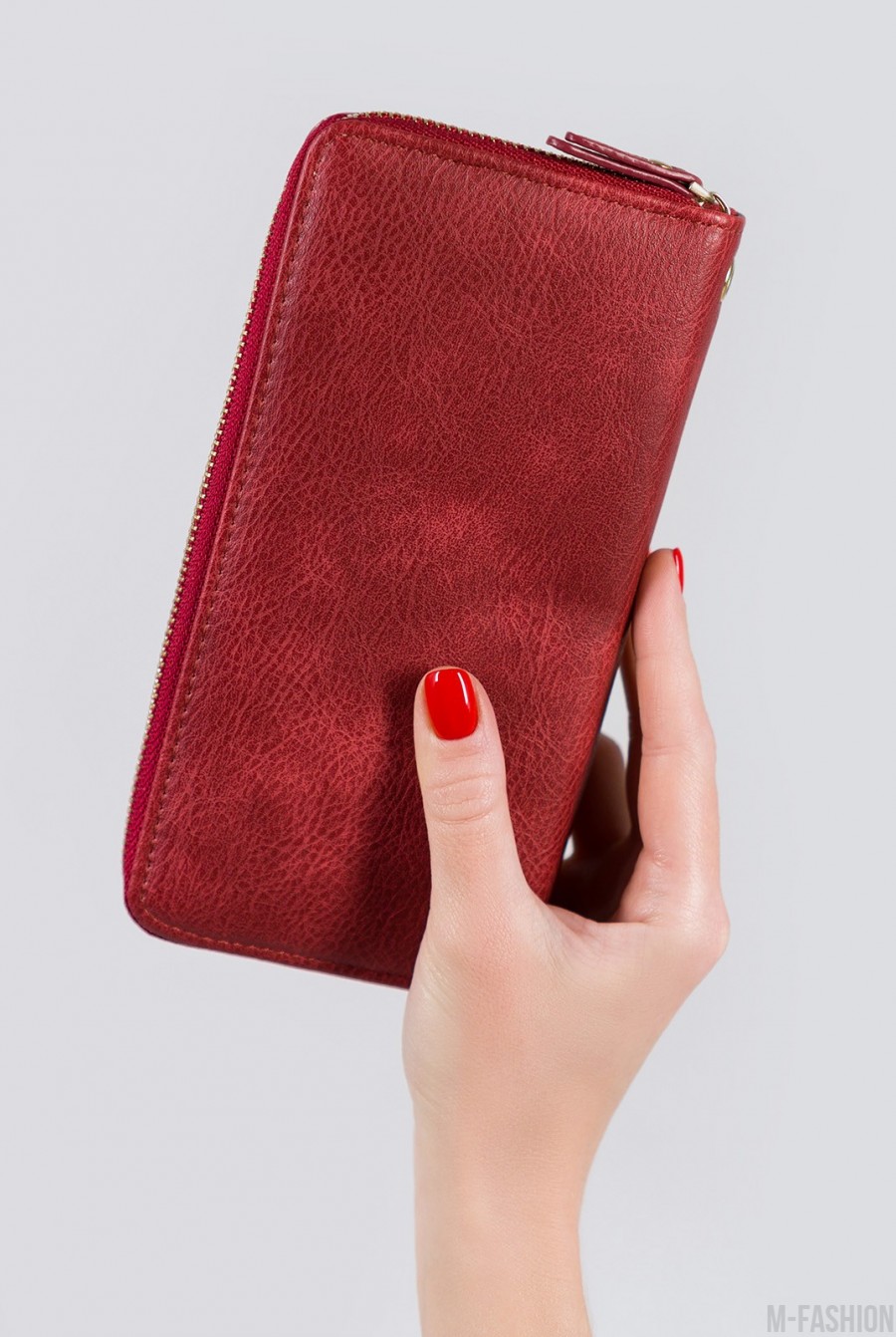 Красный кошелек-клатч из винтажной эко-кожи- Фото 4
