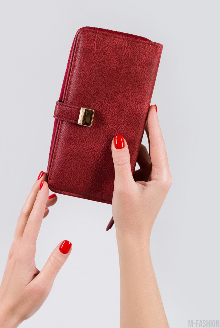 Красный кошелек-клатч из винтажной эко-кожи - Фото 1