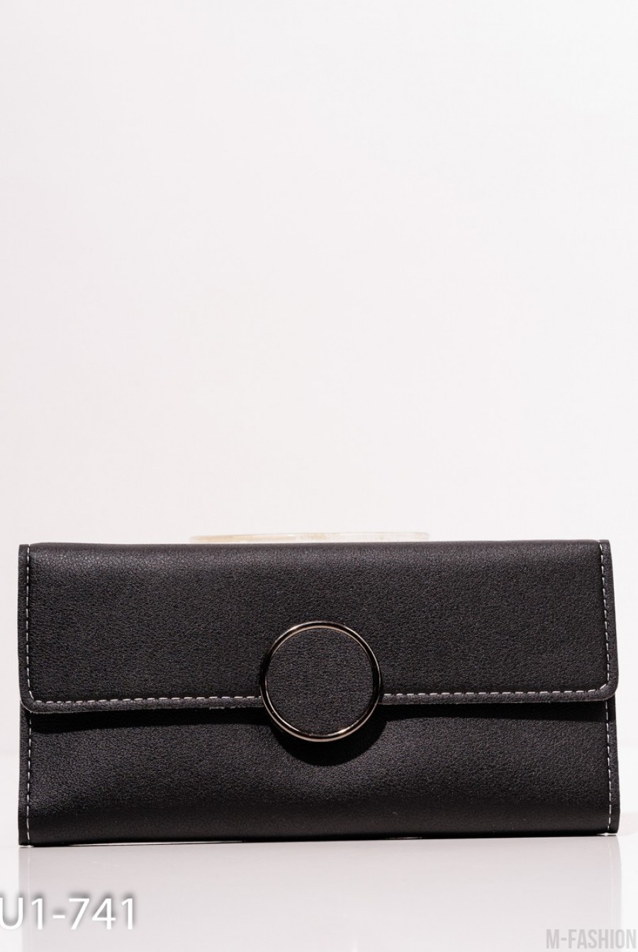 Черный раскладной кошелек из эко-кожи - Фото 1