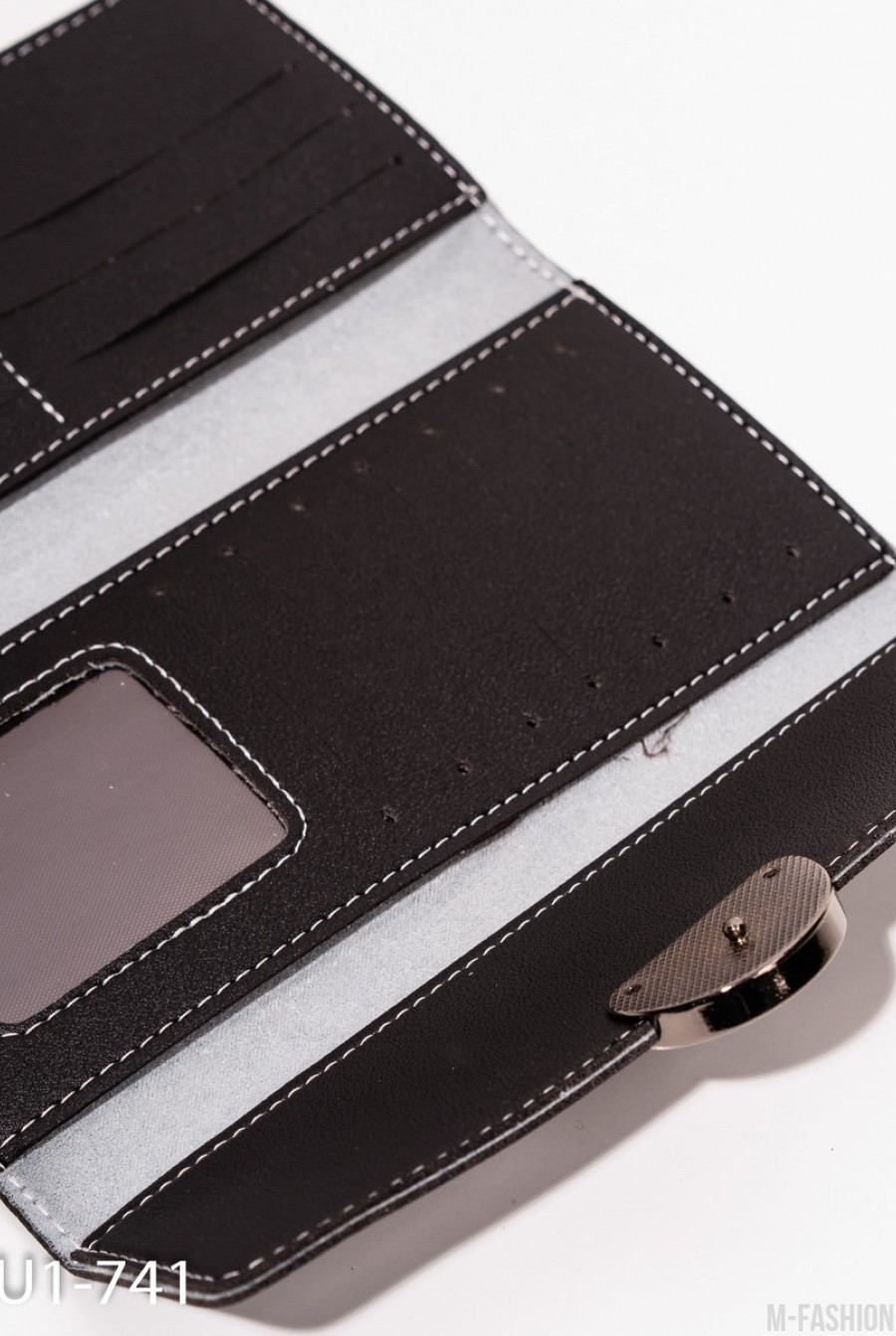 Черный раскладной кошелек из эко-кожи- Фото 3
