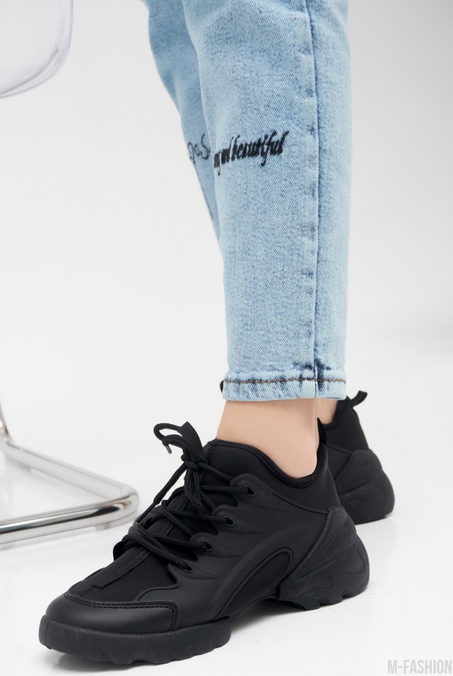 Черные текстильные кроссовки с силиконовыми вставками- Фото 2