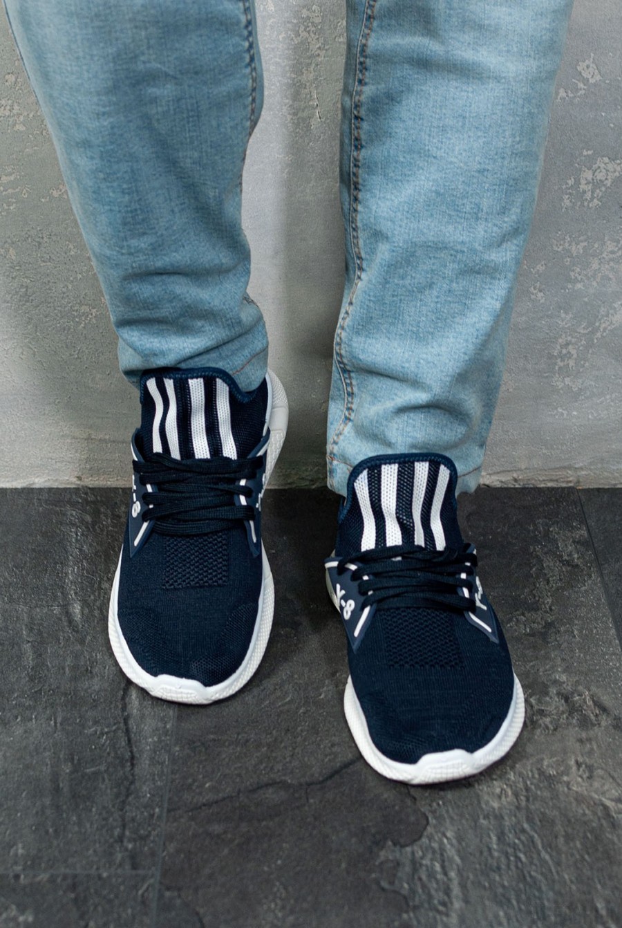 Темно-синие сетчатые кроссовки с вставками - Фото 1