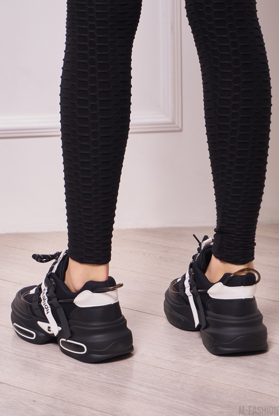 Черные текстильные кроссовки на платформе- Фото 2