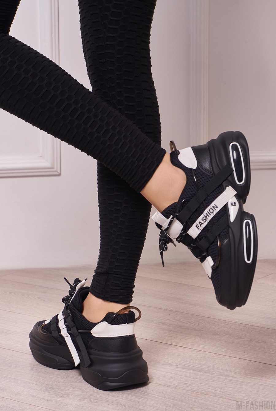 Черные текстильные кроссовки на платформе- Фото 3