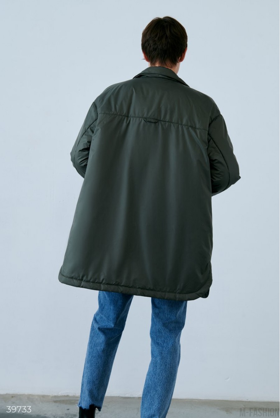 Куртка-рубашка с отложным воротником цвета хаки- Фото 8