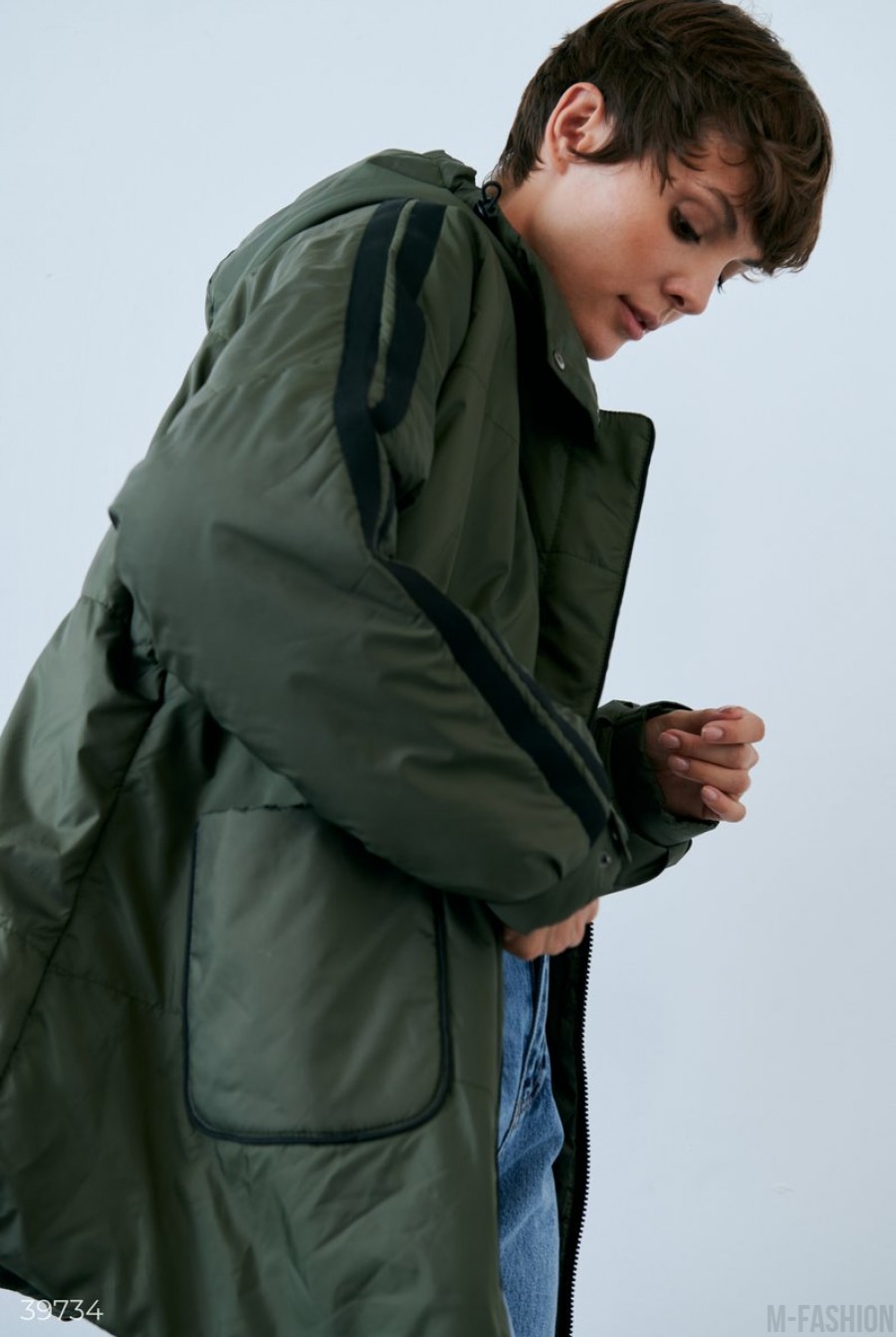 Куртка с лампасами цвета хаки- Фото 5