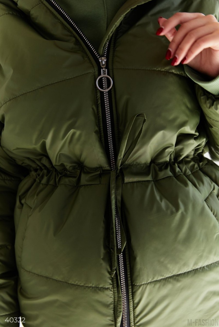 Куртка с затяжкой в поясе оливкового- Фото 3