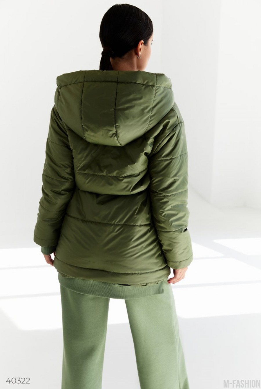 Куртка с затяжкой в поясе оливкового- Фото 6