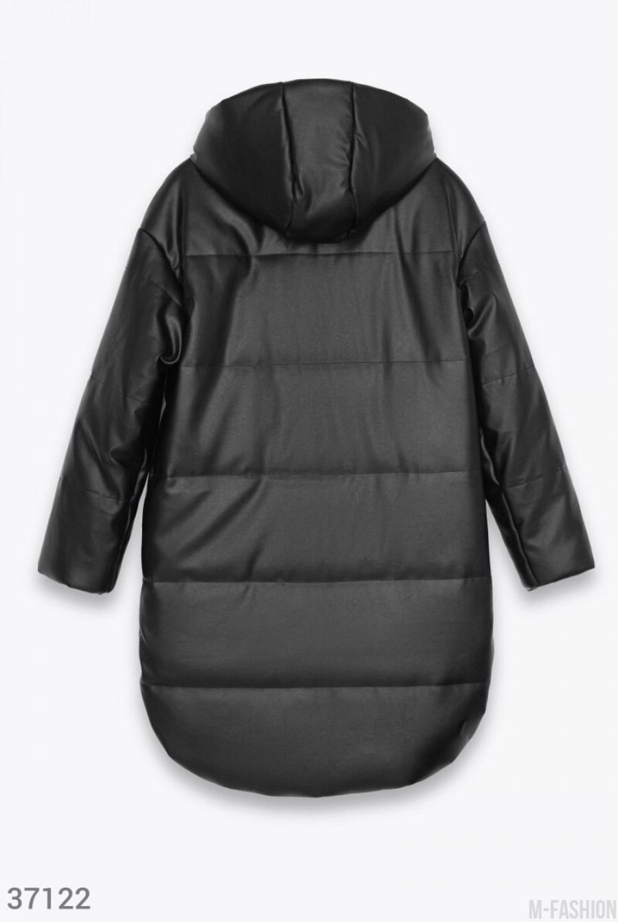 Утепленная куртка из черной кожи- Фото 11