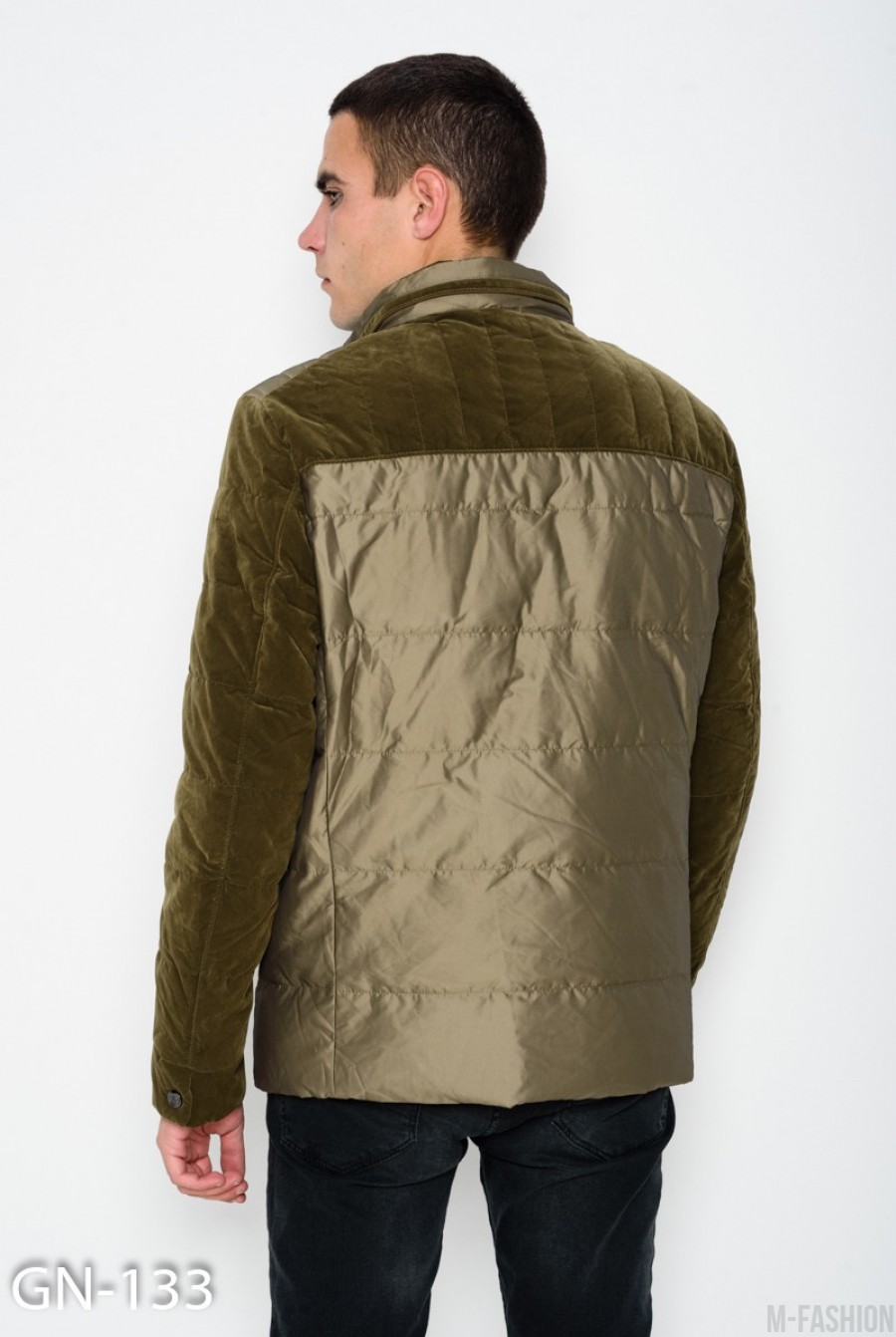 Демисезонная куртка цвета хаки с велюровыми вставками- Фото 4