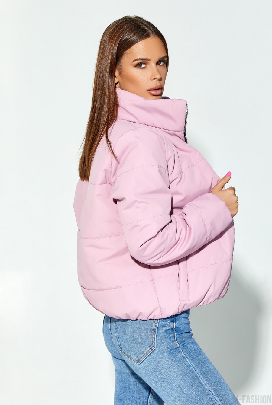 Розовая стеганая куртка на молнии- Фото 2