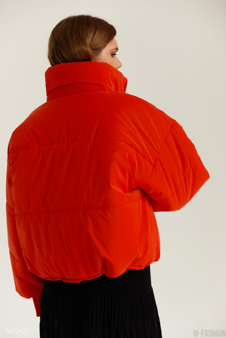 Стеганая куртка oversize красного цвета- Фото 7