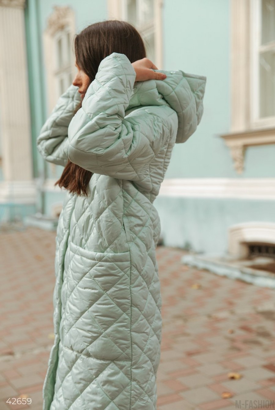 Стеганое пальто в мятном оттенке- Фото 3