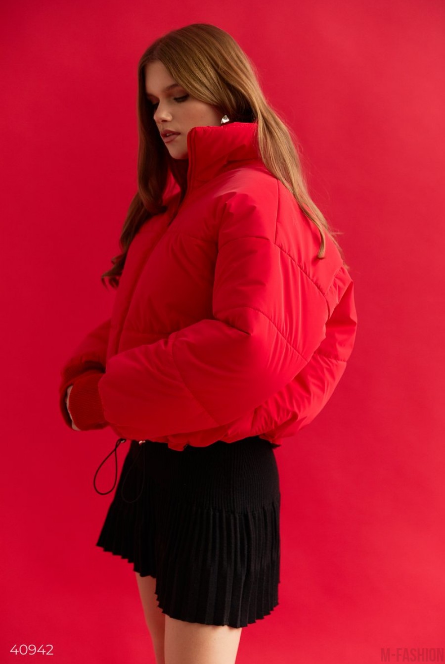 Стеганая куртка oversize красного цвета- Фото 3