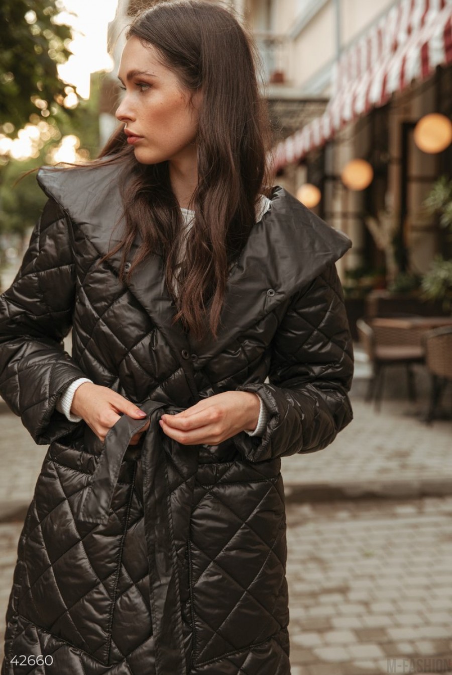 Черное стеганое пальто- Фото 8