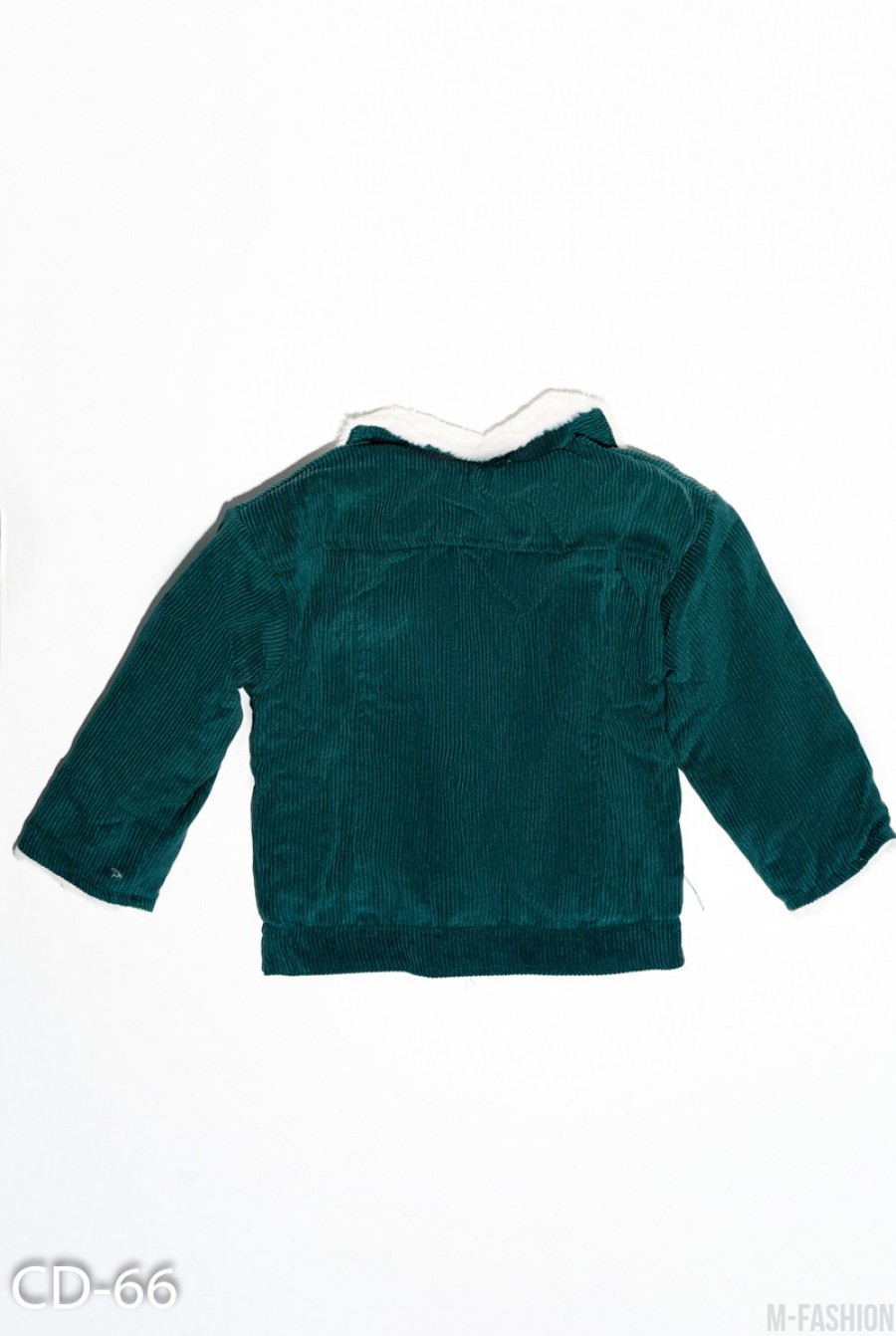 Зеленая вельветовая демисезонная куртка на меху- Фото 3