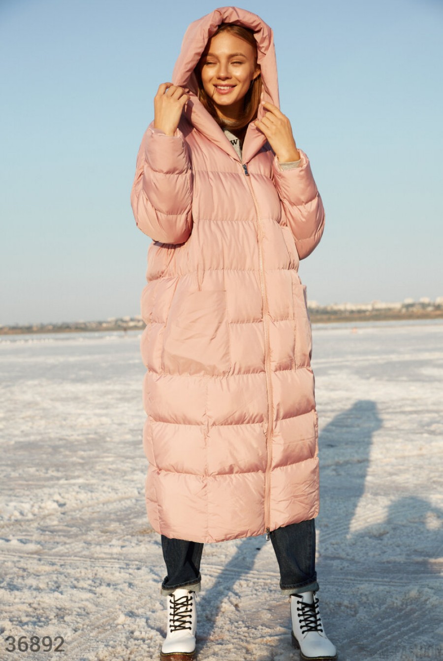 Розовая стеганая куртка-пальто- Фото 4