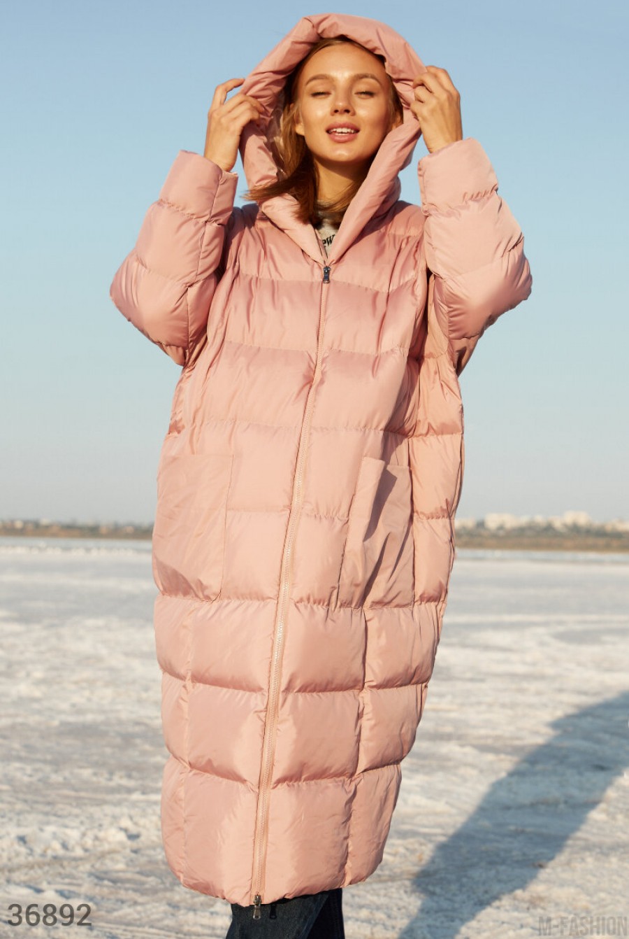 Розовая стеганая куртка-пальто- Фото 2